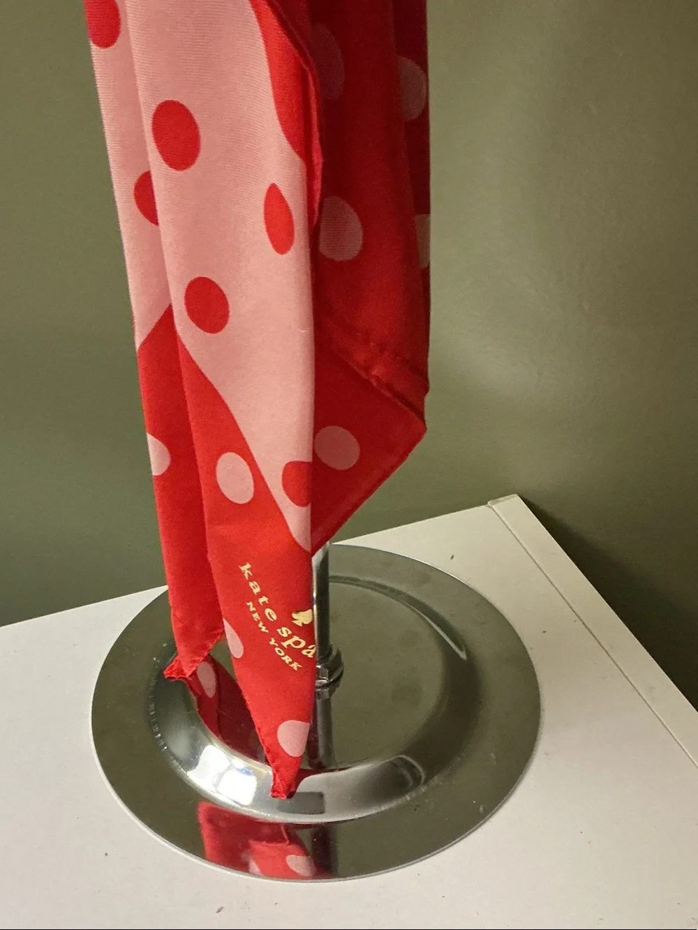 kate spade Pink and Red Polka Dot 100% Silk Scarf Dot Print NEW